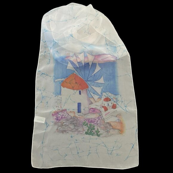 Ifasma Scarf Made In Greece with Windmill Design Rectangle Sheer Wearable Art - Picture 2 of 8